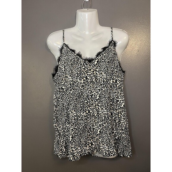 Mi Ami Tops - Mi Ami Tank Top Womens Small Black White Leopard Print Lace Cami Shirt